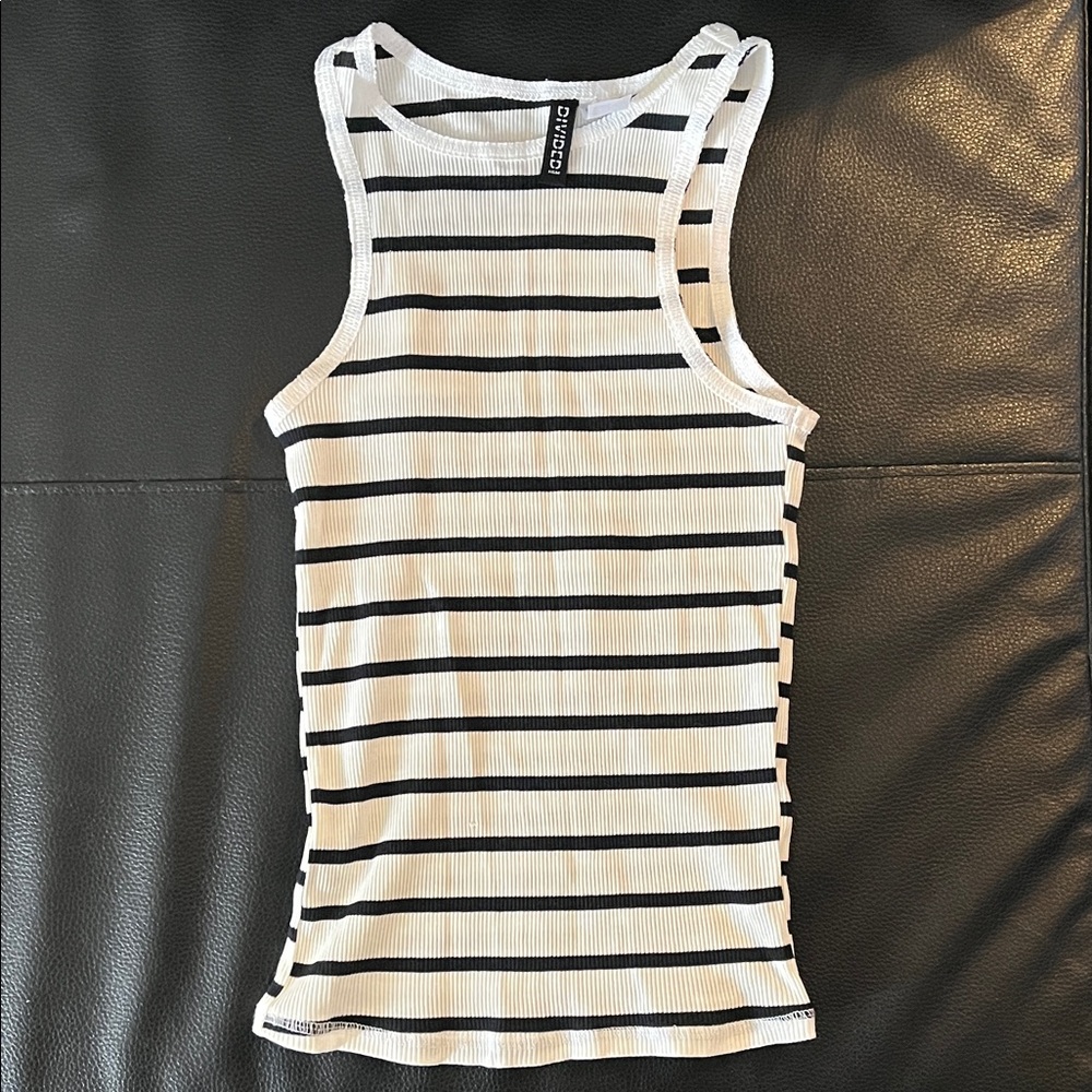 Divided Black and White Striped Tank